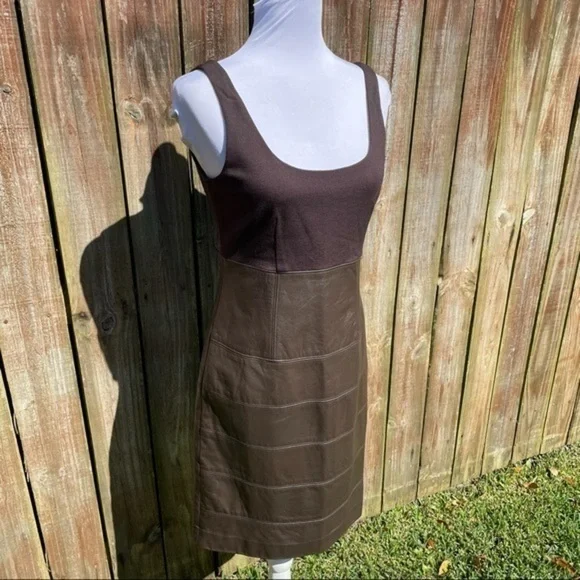 TERI JON SPORTSWEAR Brown Mixed Media Sleeveless Dress 6 - Picture 9 of 15